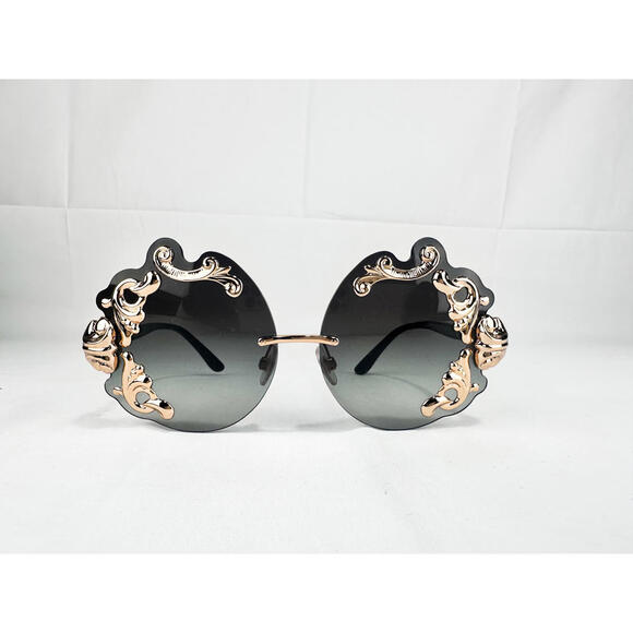 Dolce & Gabbana Accessories - Dolce & Gabbana DG2195 Rimless Baroque Sunglasses Black Gold NWT
